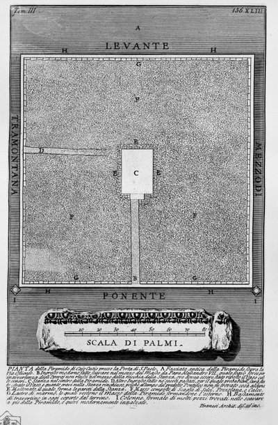 Plan der Pyramide von Cajo Cestio bei der Porta di S. Paolo von Giovanni Battista Piranesi